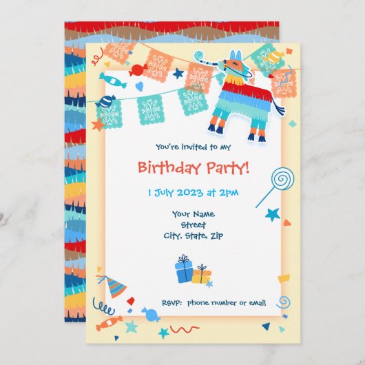 日付Pinataの保存誕生日招待状 セーブザデート (正面/裏面)