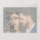 日付qrコードカップル2枚の写真をミニマルに保存 案内ポストカード (裏面)