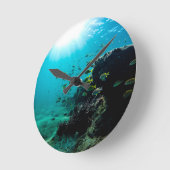 日光および熱帯魚 ラウンド壁時計 (傾斜)