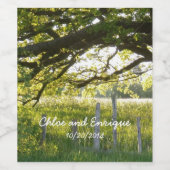 日光と木パーソナライズされた結婚の ワインラベル (シングルラベル)