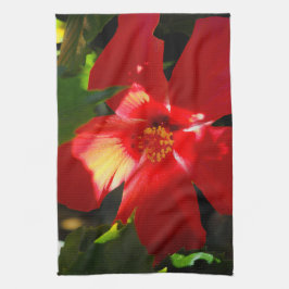 日光に赤いハイビスカスの花 キッチンタオル
