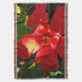 日光に赤いハイビスカスの花 スローブランケット (正面縦)