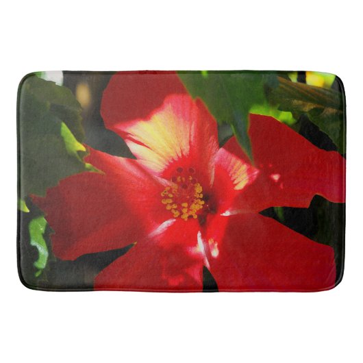 日光に赤いハイビスカスの花 バスマット (正面)