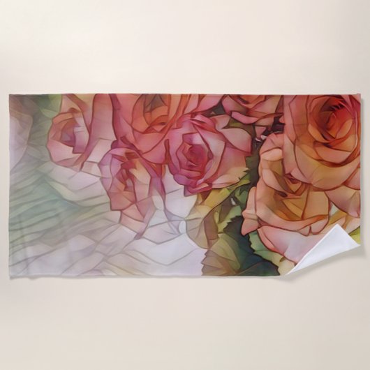 日光に赤いバラ ビーチタオル (正面)