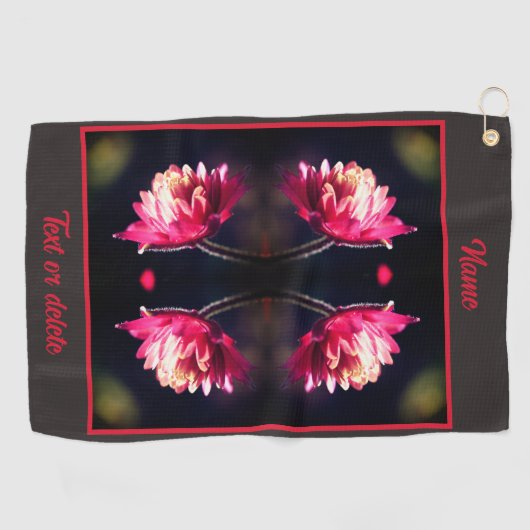 日光に赤い花の抽象芸術 ゴルフタオル (横)