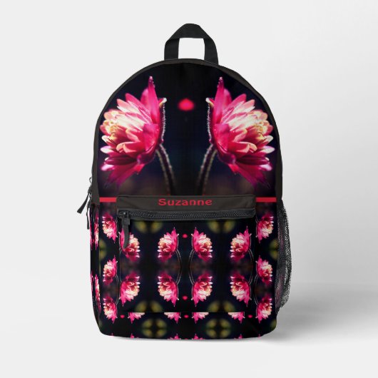 日光に赤い花の抽象芸術 プリントバックパック (正面)