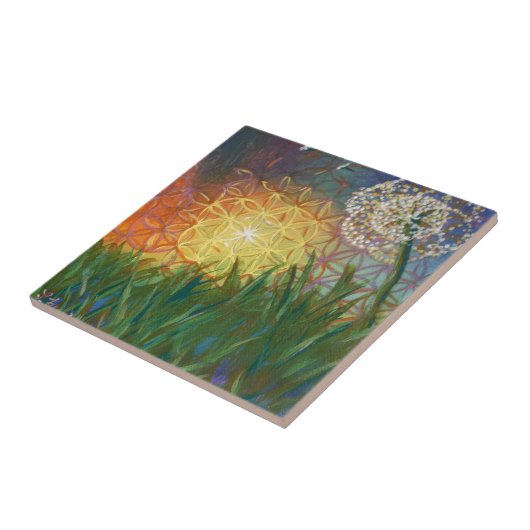 日光のタンポポの神聖な幾何学の景色 タイル (側面)