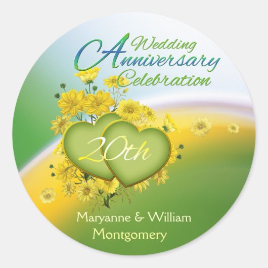 日光のハートの第20結婚記念日のパーティー ラウンドシール (正面)