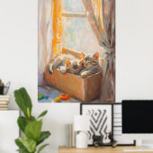 日光の下で眠る居心地の良い子猫 – 印象派 ポスター (ホームオフィス)