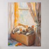 日光の下で眠る居心地の良い子猫 – 印象派 ポスター (正面)