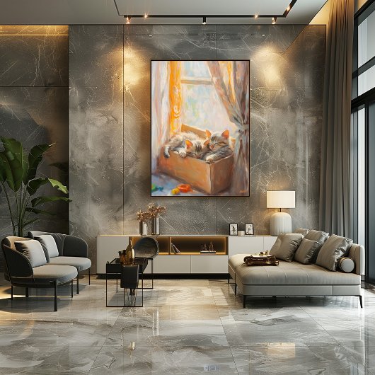 日光の下で眠る居心地の良い子猫 – 印象派 ポスター