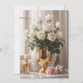 日光の中で任意の大事な行事ローズブーケ金ゴールド花瓶 シーズンカード (正面)