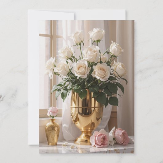 日光の中で任意の大事な行事ローズブーケ金ゴールド花瓶 シーズンカード (正面)