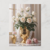 日光の中で任意の大事な行事ローズブーケ金ゴールド花瓶 ポストカード (正面)
