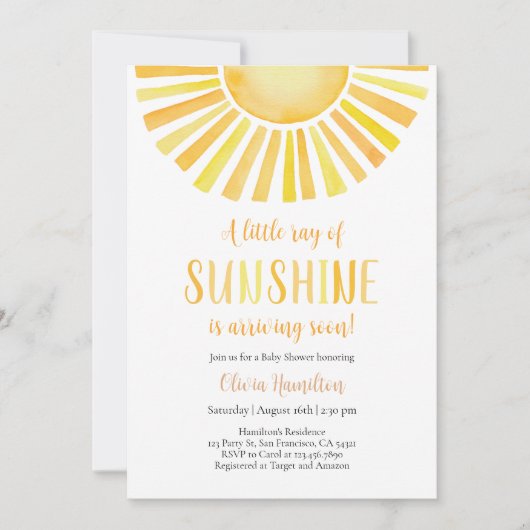 日光の少し光る赤ちゃんシャワー 招待状 (正面)