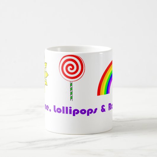 日光の棒つきキャンデーおよび虹 コーヒーマグカップ (中央)