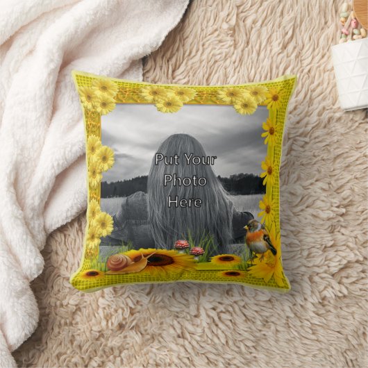 日光の黄色いヒマワリの写真フレーム クッション (ブランケット)