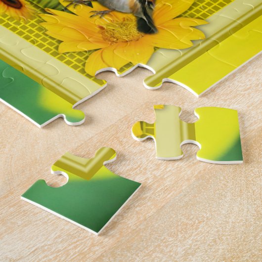 日光の黄色いヒマワリの写真フレーム ジグソーパズル (側面)