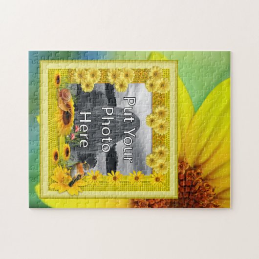 日光の黄色いヒマワリの写真フレーム ジグソーパズル (横)