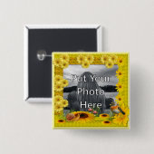 日光の黄色いヒマワリの写真フレーム 缶バッジ (正面&裏面)