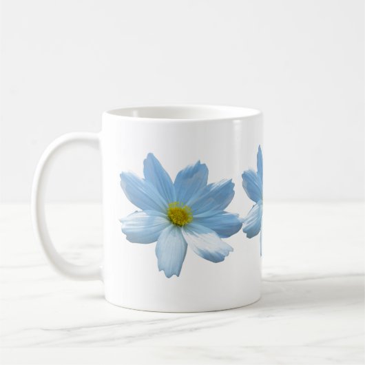 日光を受ける白いコスモスの花フローラ コーヒーマグカップ (左)