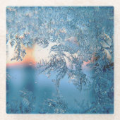 日光ガラス上の冬の霜 ガラスコースター (正面)