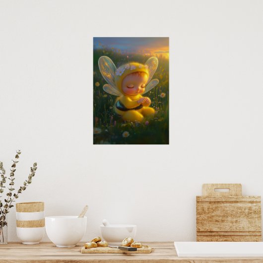 日光浴するファンシーなハチの赤ちゃん ポスター (キッチン)