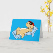 日光浴ティラノサウルスレックスのイラストレーション。 カード (黄色い花)