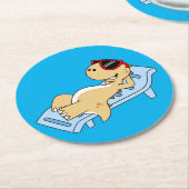 日光浴ティラノサウルスレックスのイラストレーション。 ラウンドペーパーコースター (アングル)