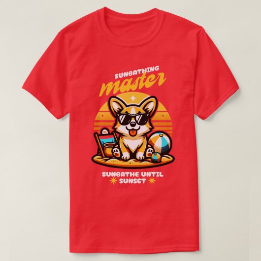 日光浴マスターコーギかわいいTシャツ Tシャツ (デザイン正面)