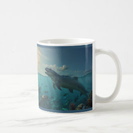 日光浴モサウルス(恐竜アート)マグカップ コーヒーマグカップ