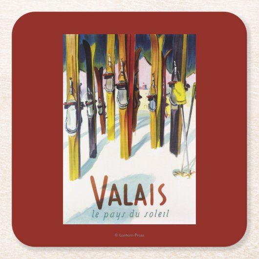 日光-雪に立つスキーの土地 スクエアペーパーコースター (正面)