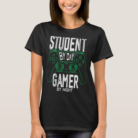 日別ゲーマー夜間学生ゲームミーム Tシャツ (正面)
