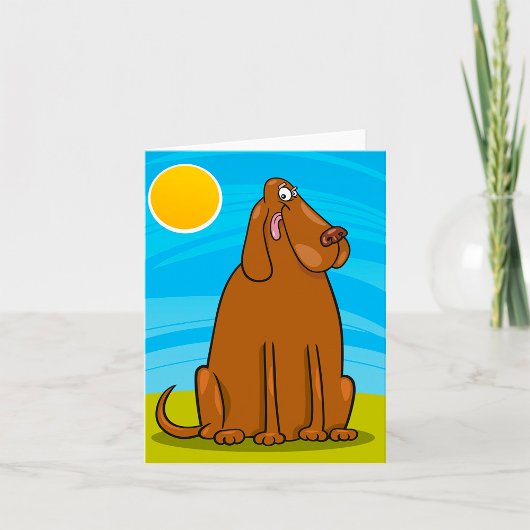 日向に座る大きな茶色の犬の面白い絵 カード