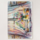 日向の別荘の窓辺の野の花 ジグソーパズル (縦)