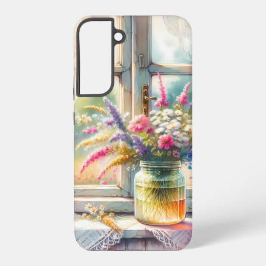 日向の別荘の窓辺の野の花 SAMSUNG GALAXYケース (裏面)