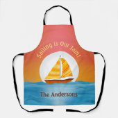 日図解入りの、写真付きの入り時に水上に帆船 エプロン (正面)