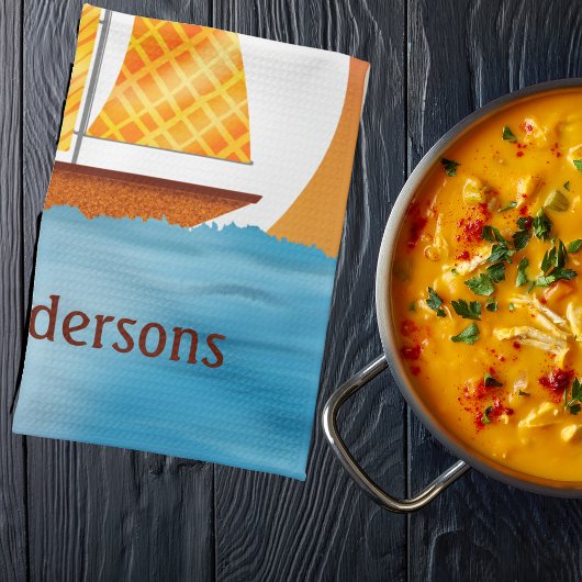 日図解入りの、写真付きの入り時に水上に帆船 キッチンタオル