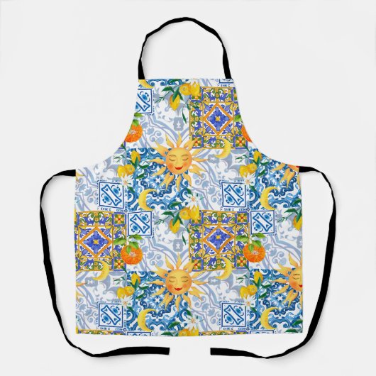 日地中海の花レモン半月 エプロン (正面)