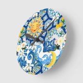 日地中海の花レモン半月 ラウンド壁時計 (傾斜)