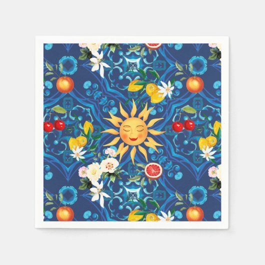 日地中海の・果物・夏・レモン・アート スタンダードカクテルナプキン (正面)