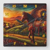 日威厳のあるの入カラフルった馬 スクエア壁時計 (正面)