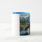 日威厳のある出20x16で魚を捕るワシ マグカップ (中央)