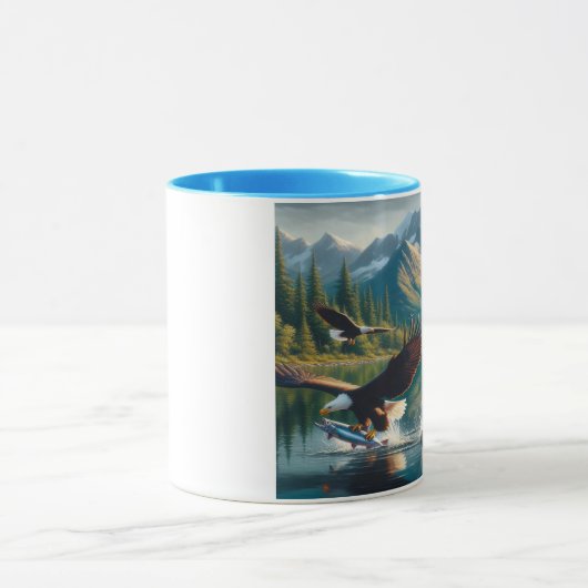 日威厳のある出20x16で魚を捕るワシ マグカップ (中央)