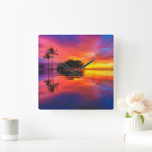 日威厳のある没 |ハワイ州マウイ州ワイレアビーチ スクエア壁時計 (ホーム)