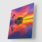 日威厳のある没 |ハワイ州マウイ州ワイレアビーチ スクエア壁時計 (傾斜)