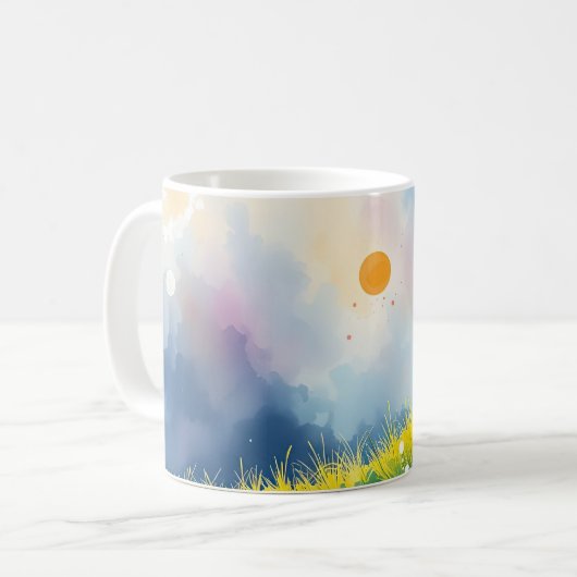 日威厳のある照の丘の上のライオン コーヒーマグカップ (正面左)