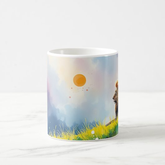 日威厳のある照の丘の上のライオン コーヒーマグカップ (中央)