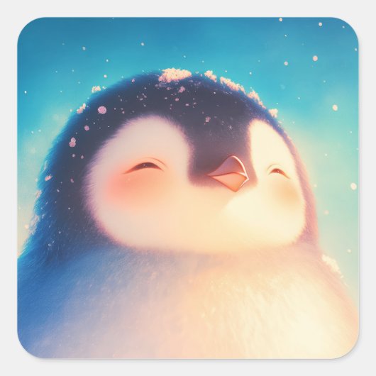 日差しに輝く青空で微笑むかわいいペンギンの赤ちゃん スクエアシール (正面)
