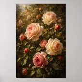 日差しのバラの油絵 - ビンテージの花の壁のアート ポスター (正面)
